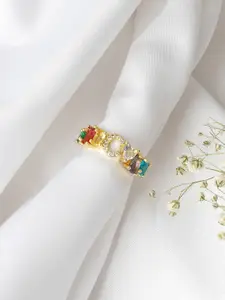 JOKER & WITCH Women Gold-Toned & Red Rhinestone-Studded Alphabet C Finger Ring