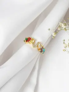 JOKER & WITCH Gold-Toned & White Rhinestone Studded Finger Ring