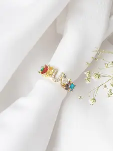 JOKER & WITCH Multicoloured Stone-Studded U Alphabet Finger Ring