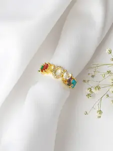 JOKER & WITCH Women Gold-Toned & White Rhinestone-Studded Alphabet O Finger Ring