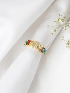 JOKER & WITCH Gold-Toned & White Stone Studded Adjustable Alphabet R Ring