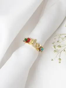 JOKER & WITCH Gold-Toned & White Rhinestone Studded Alphabet L Finger Ring