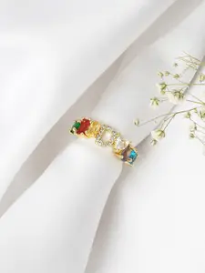 JOKER & WITCH Gold-Toned & Red Rhinestone-Studded Alphabet D Finger Ring