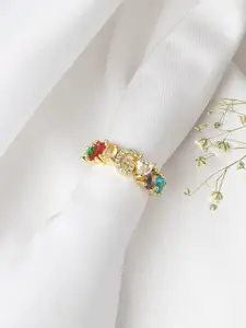 JOKER & WITCH Gold-Toned & White Rhinestone-Studded Finger Ring