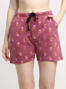 Kanvin Women Pink & Yellow Printed Cotton Lounge Shorts
