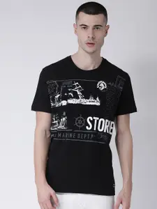 Club York Men Black & White Typography Printed Raw Edge T-shirt