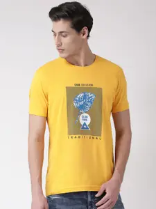 Club York Men Yellow Printed Cotton T-shirt