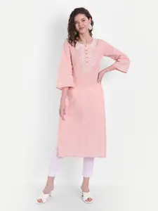 SUTI Pink Floral Printed Thread Work Pure Cotton Thread Work Kurti