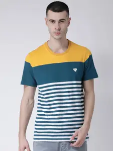 Club York Men Teal & Yellow Striped T-shirt