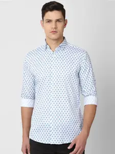 V Dot Men Blue Slim Fit Printed Pure Cotton Casual Shirt
