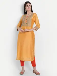 SUTI Mustard Yellow Ethnic Motifs Embroidered With Mirror Work Kurta