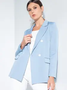 ZALORA OCCASION Women Blue Solid Regular Fit Blazer