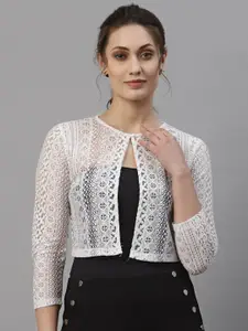 Style Quotient Women White Laced Cropped Shrug