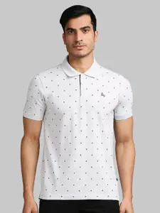 Parx Men White & Grey Printed Polo Collar T-shirt