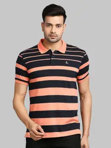 Parx Men Orange & Black Striped Polo Collar T-shirt
