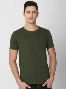 V Dot Men Olive Green Slim Fit T-shirt