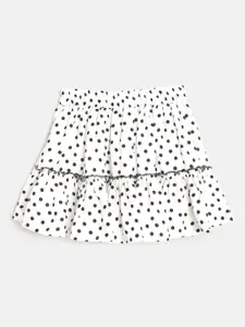 luyk Girls White & Black Printed Tiered Mini Skirt
