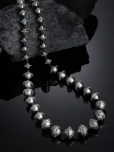 PANASH Silver-Toned & Black German Silver Oxidised Necklace