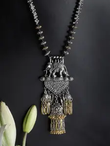 PANASH Silver-Toned & Black German Silver Oxidised Necklace