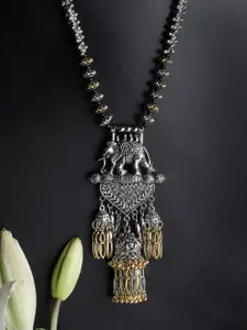 PANASH Silver-Toned & Black German Silver Oxidised Necklace