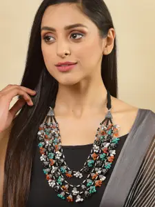 PANASH Silver-Toned & Turquoise Blue German Silver Layered Necklace