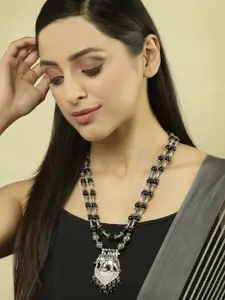 PANASH Women Silver & Black-Toned Oxidized Elephant Shaped Necklace