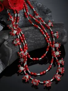 PANASH Silver-Toned & Red German Silver Oxidised Necklace