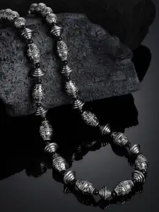 PANASH Silver-Toned & Black German Silver Oxidised Necklace