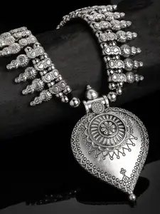 PANASH Silver-Toned & Black German Silver Oxidised Necklace