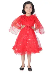 ahhaaaa Girls Red Fit & Flare Angel Dress With Fairy Wing Stick & Head Band