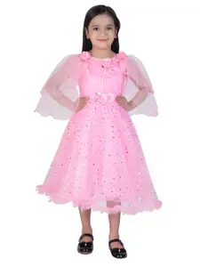 ahhaaaa Girls Pink A-Line Dress With Fairy Wing Stick & Head Band