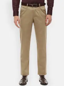Louis Philippe Men Brown Slim Fit Pure Cotton Formal Trousers