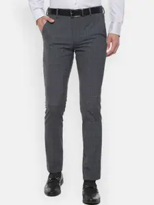 Louis Philippe Men Grey Checked Slim Fit Formal Trousers