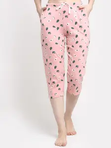 Kanvin Women Pink Printed Pure Cotton Lounge Pants