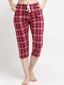 Kanvin Women Red Checked Pure Cotton Lounge Pants
