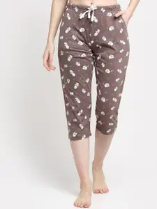 Kanvin Women Camel Brown Graphic Printed Pure Cotton Lounge Pants