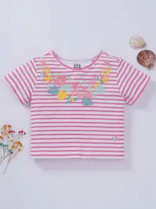 Ed-a-Mamma Girls Pink Striped Cotton T-shirt