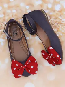 DChica Girls Grey & Red Ballerinas with Bows Flats