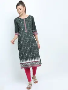 Vishudh Women Green Geometric Thread Work Kurta
