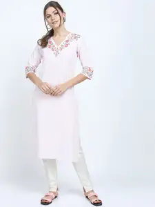 Vishudh Women Pink Floral Embroidered Kurta