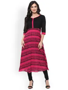 Pannkh Women Pink & Black Printed A-Line Kurta