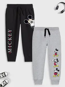 YK Disney Boys Pack Of 2 Black & Grey Regular Fit Printed Cotton Joggers
