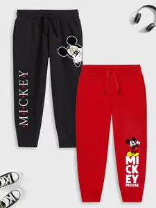 YK Disney Boys Red & Black Mickey Mouse Printed Joggers Pack Of 2
