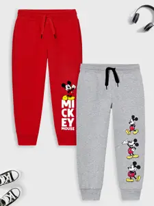 YK Disney Boys Red & Grey Pack Of 2 Solid Joggers