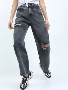 Tokyo Talkies Women Grey Low Distress Heavy Fade Jeans