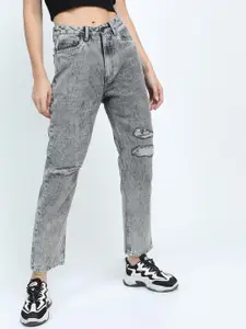 Tokyo Talkies Women Grey Straight Fit Mildly Distressed Heavy Fade Jeans