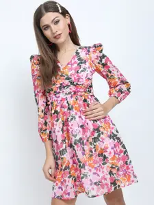 Tokyo Talkies Women Pink & White Floral Printed Mini Dress