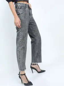 Tokyo Talkies Women Grey Straight Fit Clean Look Heavy Fade Jeans