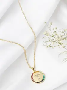 JOKER & WITCH Women Gold Toned Rhinestone Studded Starlet Alphabet T Necklace