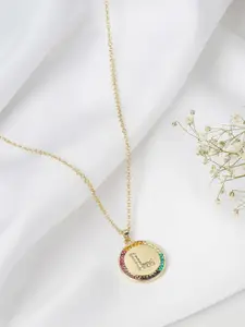 JOKER & WITCH Women Pink & Gold-Toned Alphabet L Rhinestone Necklace